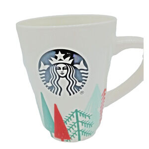 Starbucks Coffee Christmas Cup Mug 14oz Holiday Trees White